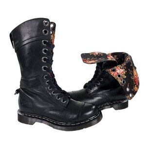 Dr Martens Triumph Combat Boots Womens Size 8 Fold Over Floral Black Leather